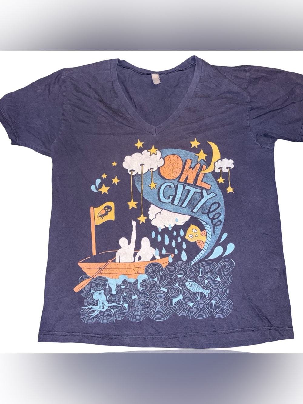 Owl City T-Shirt Ladies M Navy Blue Graphic V-Neck Band